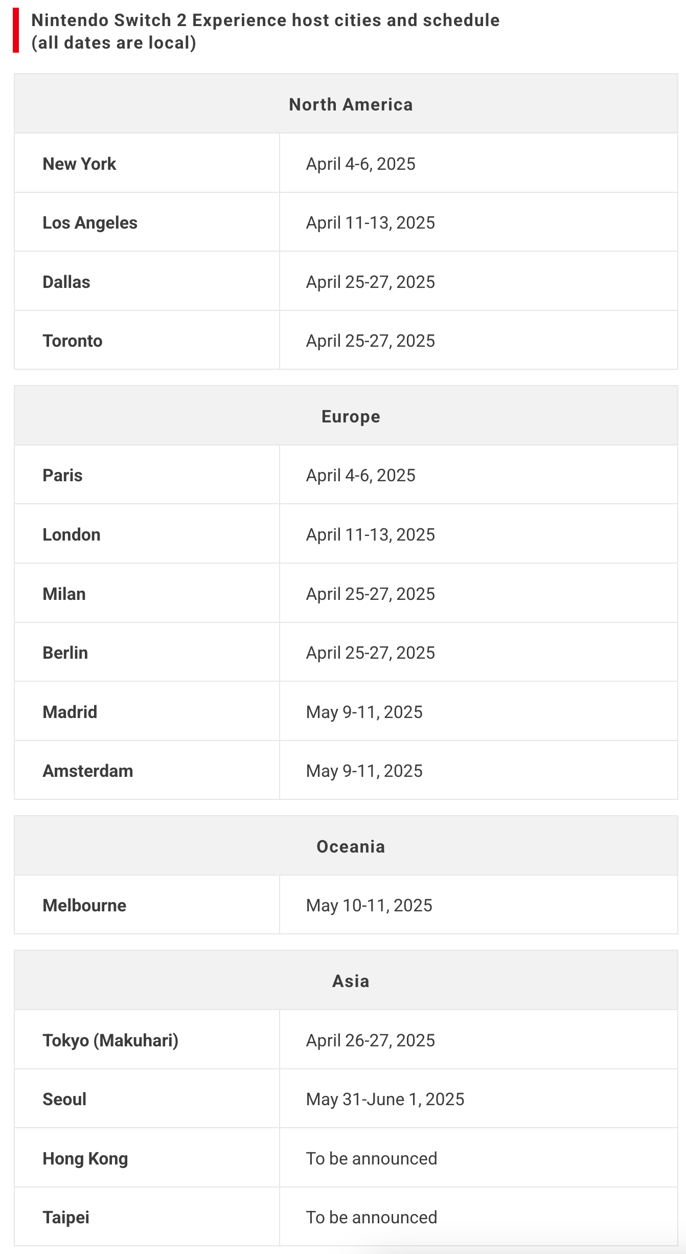 Nintendo Switch 2 Global Experience